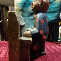Стара дървена Статуетка, фигура на Клоун свирещ на пияно, снимка 1 - Статуетки - 43587066