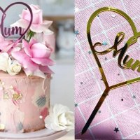Сърце Мама Mum твърд златен розов топер за торта рожден ден украса, снимка 1 - Други - 27216212