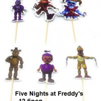 12 бр Five Nights at Freddy's Freddy Фреди топер топери клечки украса за мъфини кексчета парти, снимка 1 - Други - 32878900