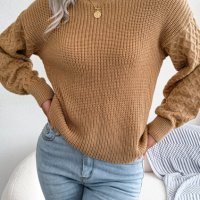Дамски плетен пуловер с дълъг фенер ръкав за свободното време, 3цвята - 024, снимка 13 - Блузи с дълъг ръкав и пуловери - 43468486