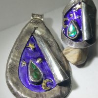 Сребърен лот медальон и пръстен с Амонити, снимка 1 - Колиета, медальони, синджири - 40386457