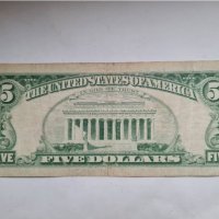 SCARCE. USA 🇺🇸  $ 5 DOLLARS 1963 год. Червен Печат с Мото, снимка 2 - Нумизматика и бонистика - 36594532