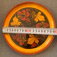 Хохлома-Красива ръчно рисувана чиния-СССР-2, снимка 3 - Антикварни и старинни предмети - 44012276