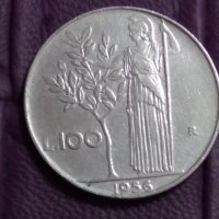 100 лири Италия 1956, снимка 2 - Нумизматика и бонистика - 34778280