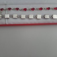 Сребърна гривна с червени цирконии, снимка 4 - Гривни - 37476500