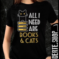 Тениска с щампа BOOKS N CATS, снимка 1 - Тениски - 36379737