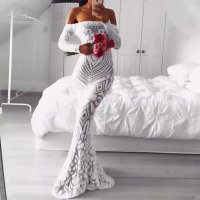 ПОСЛЕДНА! Дълга бяла бална рокля с пайети официална елегантна , снимка 2 - Рокли - 27850533