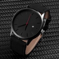 Мъжки часовник ежедневен стилен черна кожена каишка луксозен , снимка 2 - Мъжки - 27274797