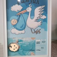 Бебешка визитка в рамка - подарък за новородено , снимка 4 - Ръчно изработени сувенири - 41943805