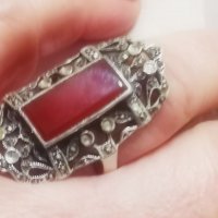 Старинен сребърен пръстен с естествен карнеол, снимка 5 - Пръстени - 39908216