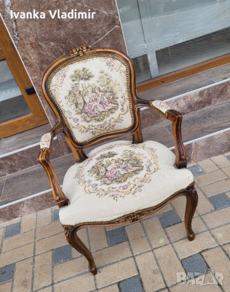 Френско кресло с подлакатници и гобленова дамаска , снимка 1