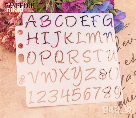 Главни тънки букви азбука Латиница и числа цифри стенсил шаблон за спрей торта украса декорация, снимка 1