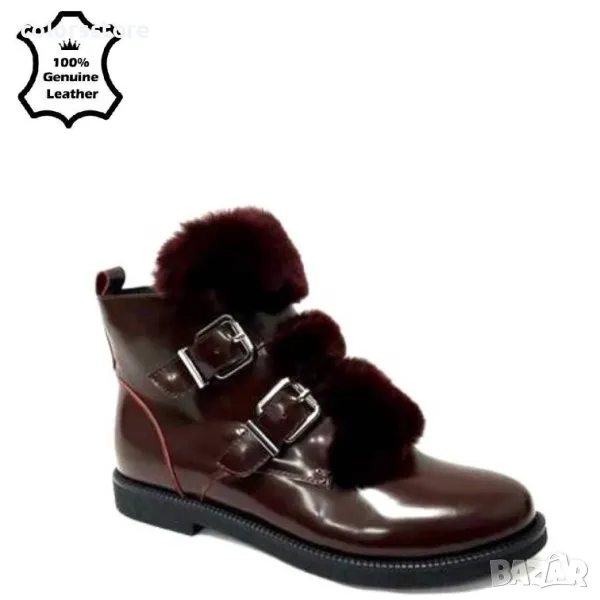 Равни боти - бордо ЕСТЕСТВЕНА кожа - 17115Z-1-1F, снимка 1