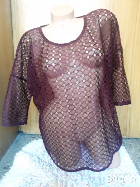 Прозрачна бордо блуза на дупки ХЛ, снимка 1