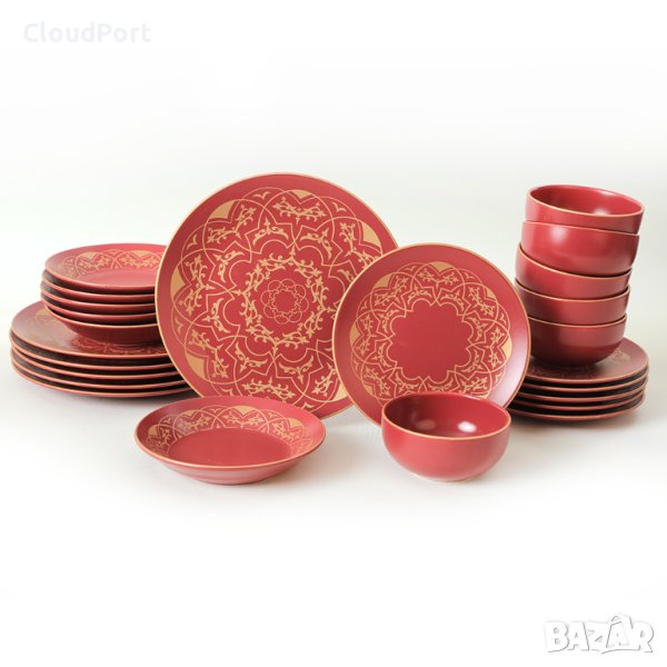 ПЪЛЕН СЕРВИЗ ЗА МАСА, KERAMIKA, 24 ЧАСТИ, КЕРАМИКА, ЖЪЛТ/ЧЕРВЕН, снимка 1