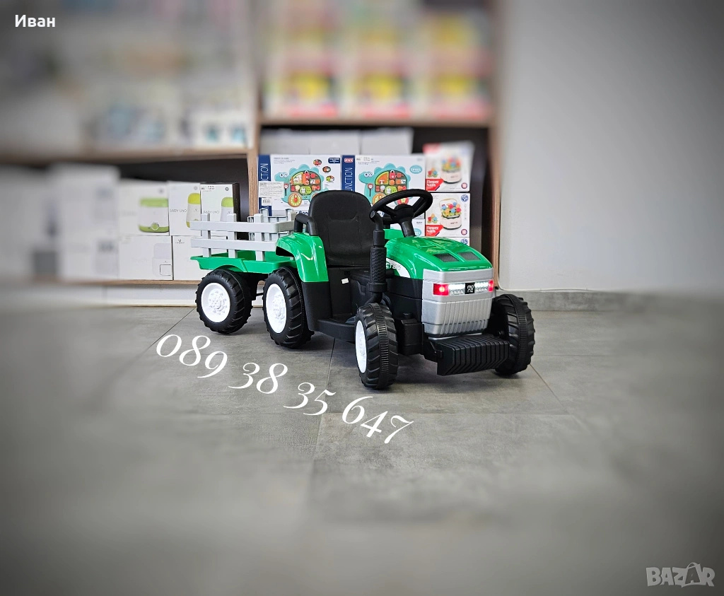 ТОП ЦЕНА!НОВО!Детски акумулаторен трактор с ремарке Dallas GREEN с 12V батерия,дистанционно,USB, снимка 1