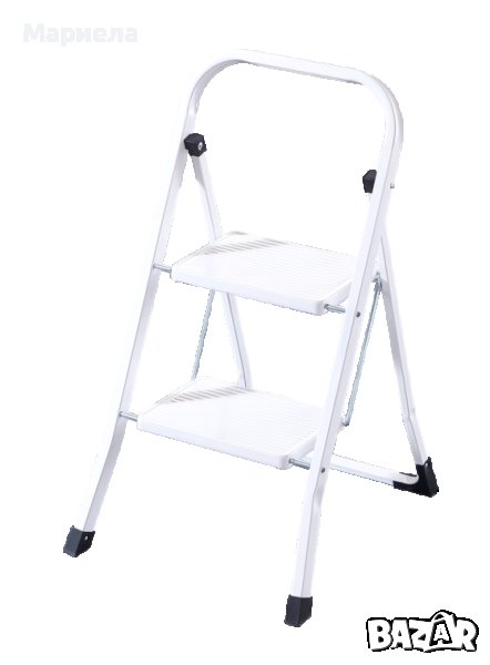 Домакинска Стълба Метална Сгъваема с 2 широки стъпала, До 150 кг, Бялa, снимка 1
