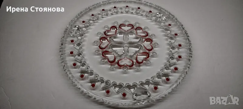 Чиния за торта/плато от кристално стъкло Walther Crystal Glas, около 1970 година "Sweetheart Ruby" , снимка 1