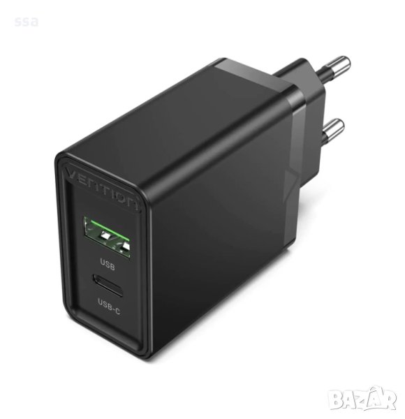 Vention бързо зарядно Fast Charger Wall - QC4.0, PD Type-C + QC3.0 USB A, 20W Black - FBBB0, снимка 1