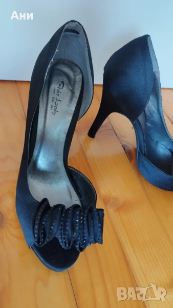 Сатенени черни обувки 36 номер , снимка 1