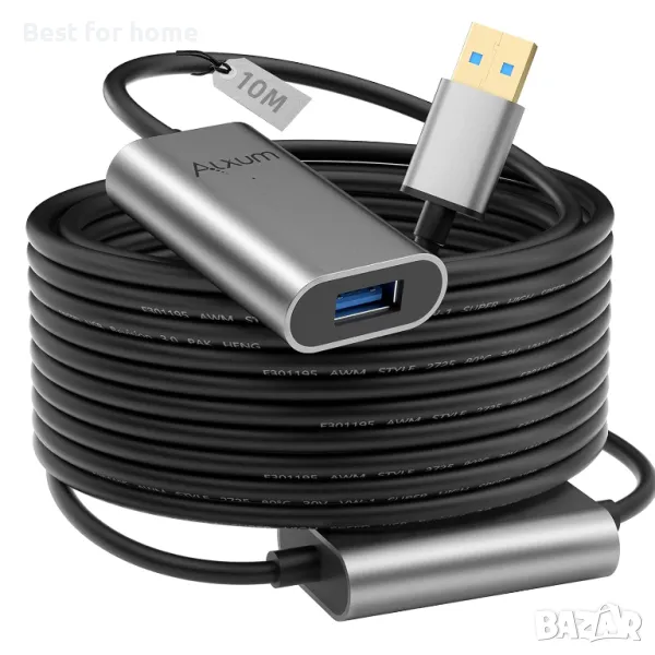 Alxum USB удължителен кабел 10m с 5V/2A захранващ адаптер, снимка 1