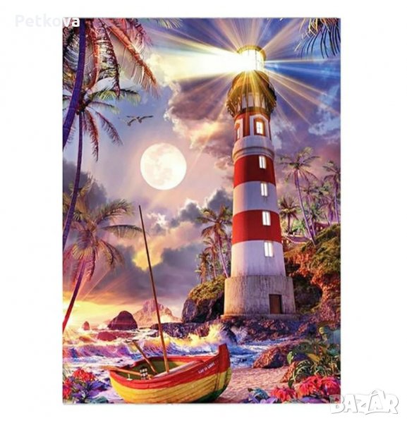 Диамантен гоблен, морски фар, снимка 1
