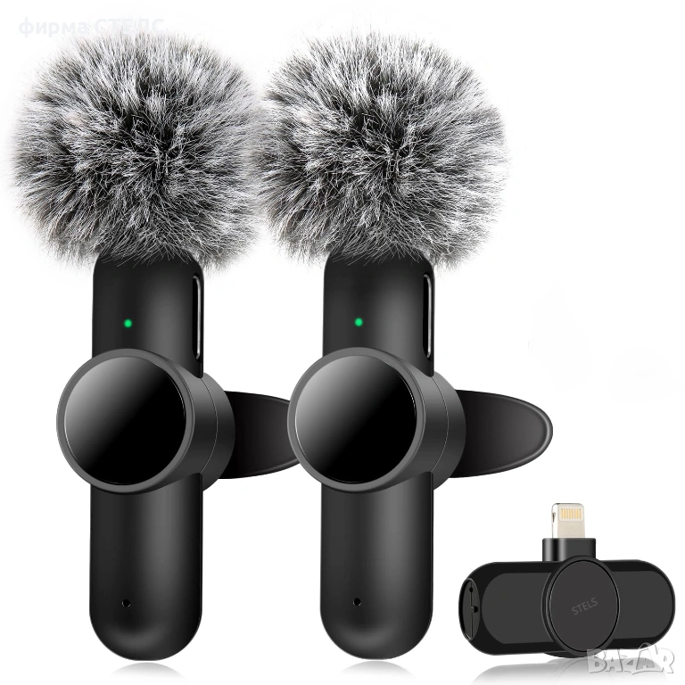 Безжичен микрофон тип брошка STELS J12 Dual за iPhone - 2 броя в комплект, снимка 1