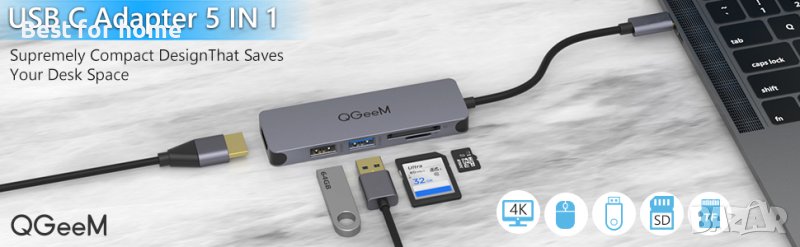 5-в-1 HDMI USB-C хъб QGEEM, снимка 1