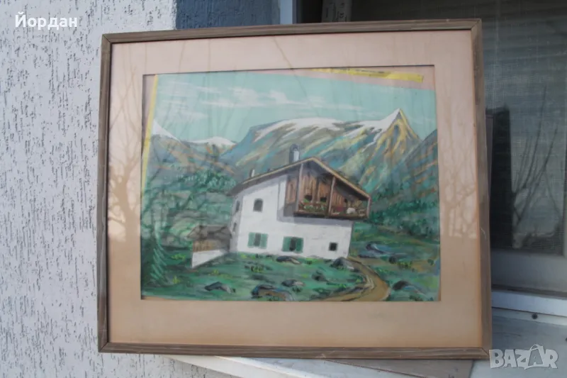 Картина акварел със стъкло и пастел, снимка 1