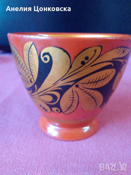 Стара руска дървена чашка,ръчно рисувана , снимка 1