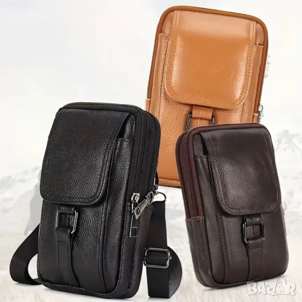 Малки, Компактни, Дисплей чантички - Черна естествена кожа / многофункционални, снимка 1