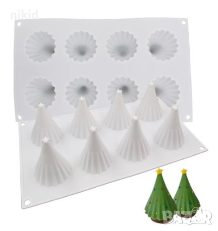 3D 8 бр елха елхи скалички силиконов молд форма шоколад тесто гипс свещ, снимка 1