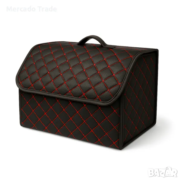 Луксозен кожен органайзер Mercado Trade, Сгъваем, С червен шев, снимка 1