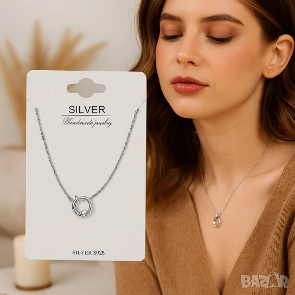 Класическо сребърно колие с кръгла висулка, снимка 1