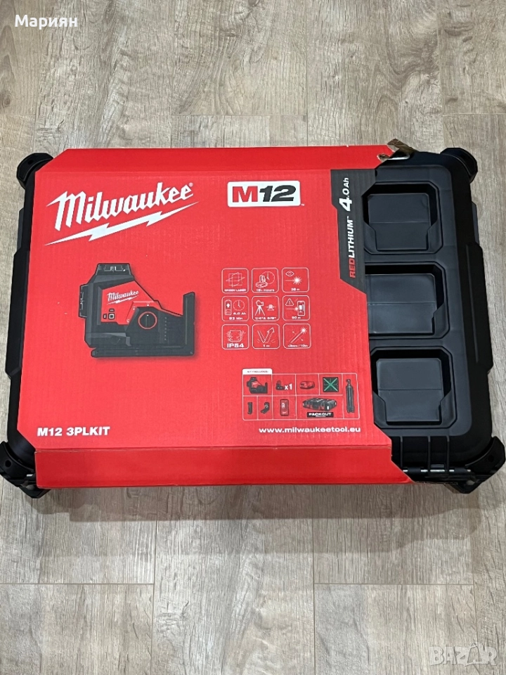 Линеен лазерен нивелир Milwaukee M123PLKIT-401P, снимка 1