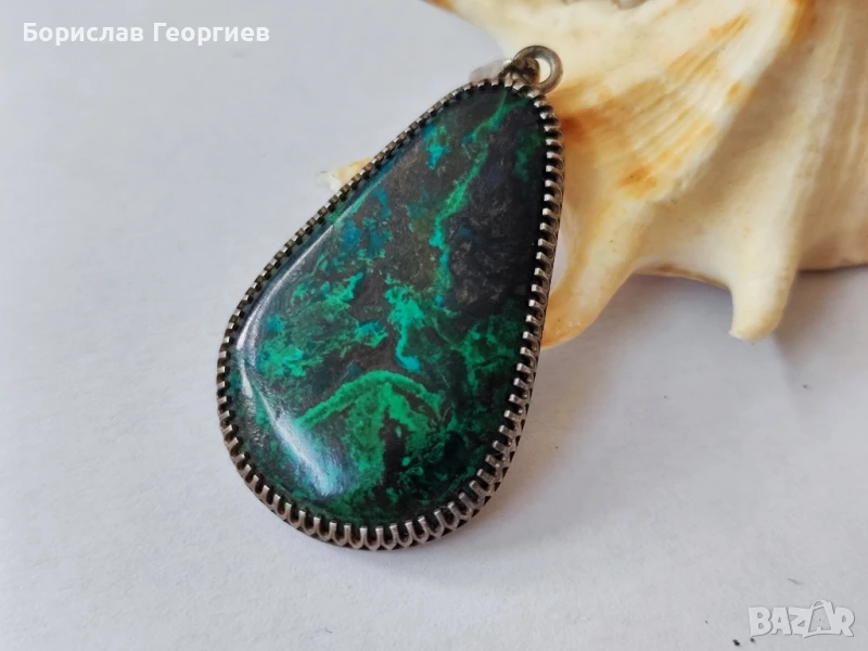 Сребърен медальон 925 с малахит, снимка 1