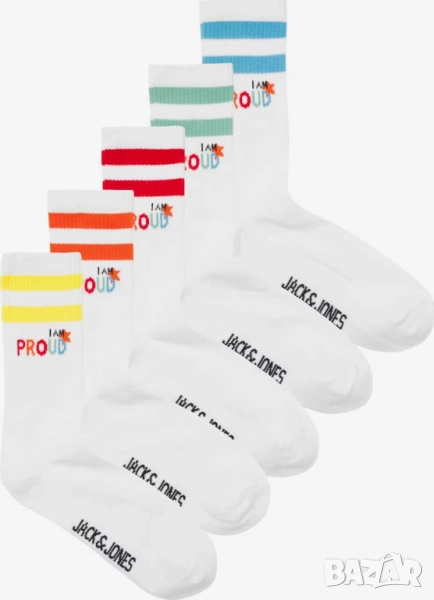 Чорапи с принт Jack & Jones, Унисекс, 72% памук, 26% полиестер, 5 чифта, снимка 1