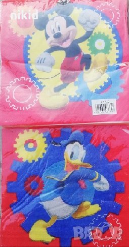 Двустранни червени Мики Маус и Доналд Дък 10 парти салфетки рожден ден, снимка 1