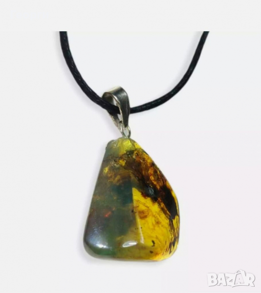 Уникална висулка от Мексикански кехлибар с отлично съхранени фосили., снимка 1