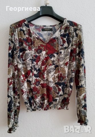 Блуза с дълги ръкави в бежово,бордо и тъмносиньо, снимка 2 - Блузи с дълъг ръкав и пуловери - 37967196