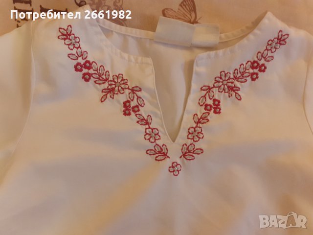Сатенена бяла блузка с бродерия, снимка 2 - Детски Блузи и туники - 33374822