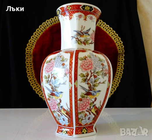 Ваза японски порцелан Eiwa Kinsei,злато,птици,цветя. , снимка 2 - Вази - 51800418