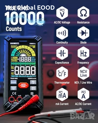 KAIWEETS KM601S мултиметър 10000 counts True RMS акумулаторен, снимка 3 - Други инструменти - 53021173