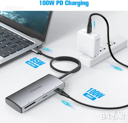 RSHTECH 10Gbps USB C хъб, 7-в-1 USB C многопортов адаптер с 4K HDMI, USB-A 3.2, 2 USB-C 3.2, снимка 6 - Друга електроника - 48000922