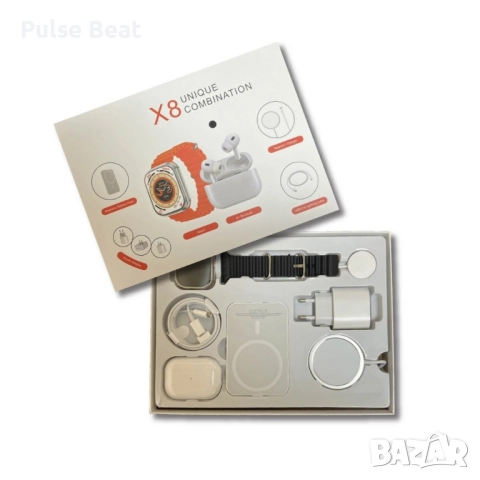 Комплект 8 в 1 с X8 Smartwatch,безжични слушалки,зарядно,кабели,външна батерия, снимка 6 - Смарт часовници - 51387308