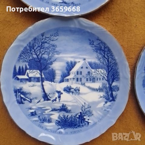 Четири страхотни чинии ,Фин порцелан,,зимен пейзаж, снимка 4 - Сервизи - 39970065