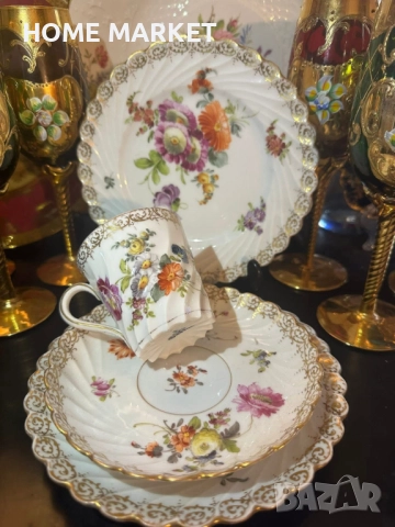 Circa 1894 наличие на няколко великолепни тройни сета съвместимост на чашката около 175 мл, , снимка 3 - Антикварни и старинни предмети - 52612675