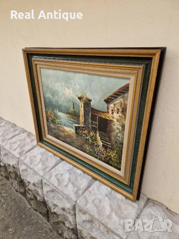 Превъзходна антикварна авторска майсторска картина масло върху платно , снимка 7 - Картини - 48157476