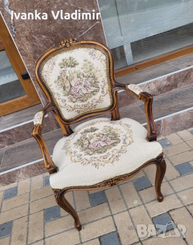 Френско кресло с подлакатници и гобленова дамаска , снимка 1 - Антикварни и старинни предмети - 43089665