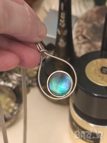 Стара страхотна огърлица с рядък син седеф , снимка 5 - Колиета, медальони, синджири - 50302532